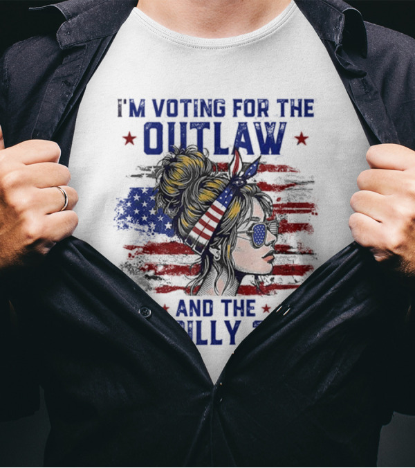 I'm Voting For The Outlaw And The Hillbilly 2024 US Flag Messy Bun T-Shirt