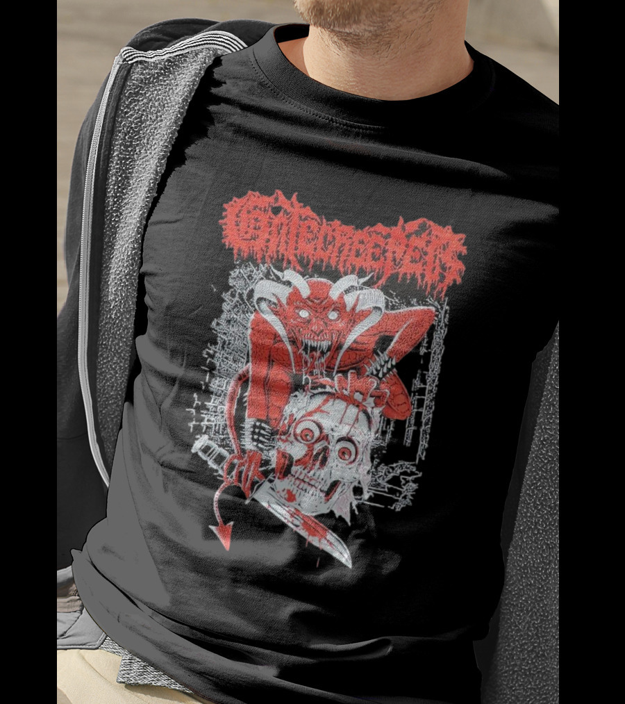 Gatecreeper Skinned Red Demon Skull Knife T-Shirt
