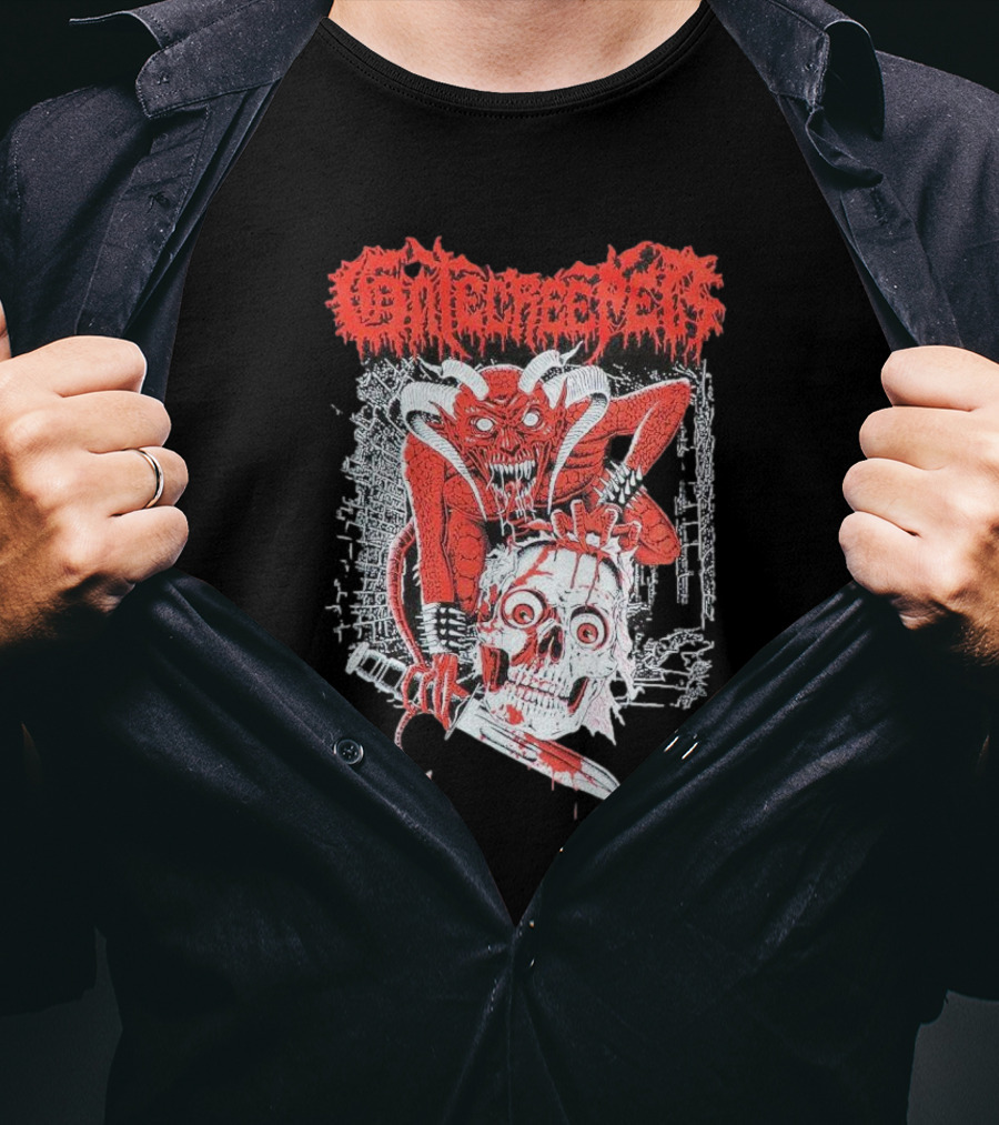 Gatecreeper Skinned Red Demon Skull Knife T-Shirt