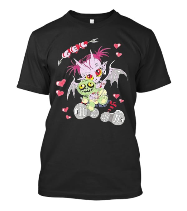 Gelhardcore Turbo Bat Creature Holding Plush Surrounded By Hearts T-Shirt