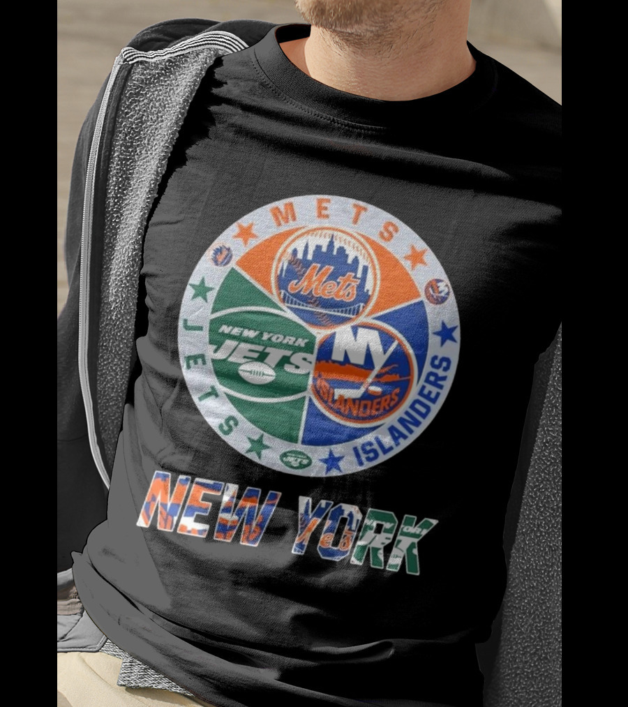 New York Mets Jets Islanders Circle Collaboration T-Shirt