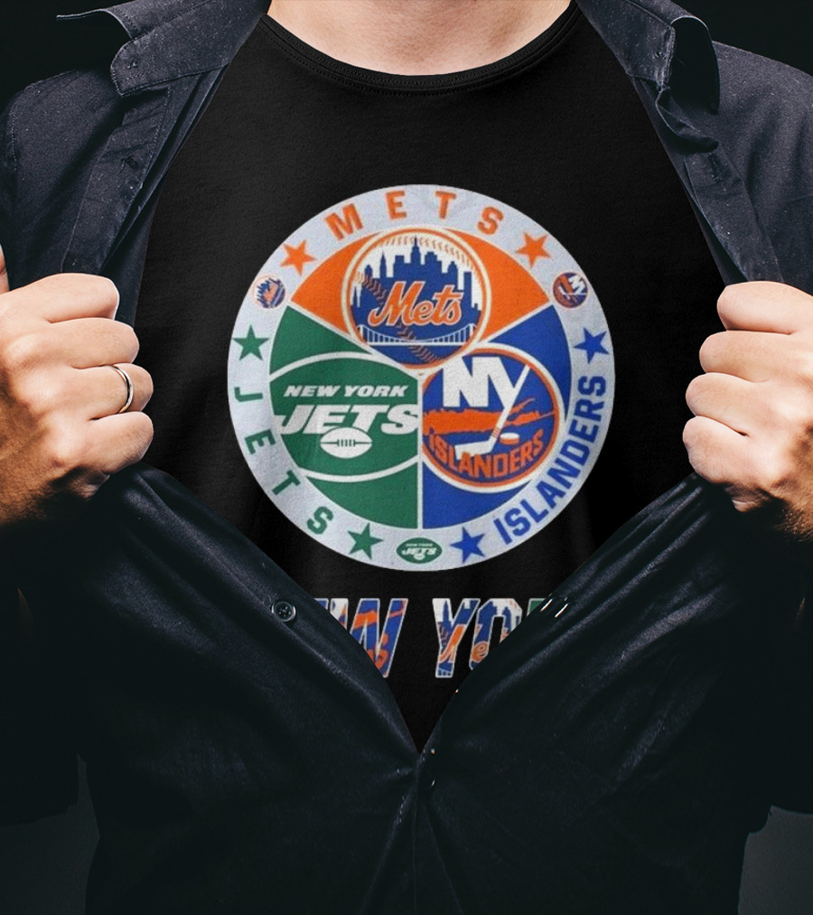 New York Mets Jets Islanders Circle Collaboration T-Shirt