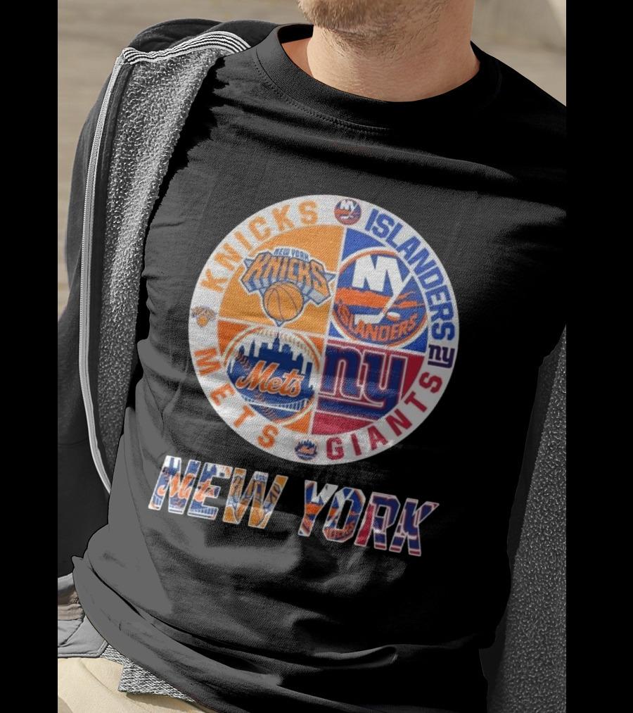 New York Knicks Mets Giants Islanders Circle Collaboration T-Shirt