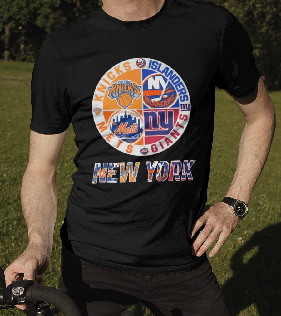 New York Knicks Mets Giants Islanders Circle Collaboration T-Shirt