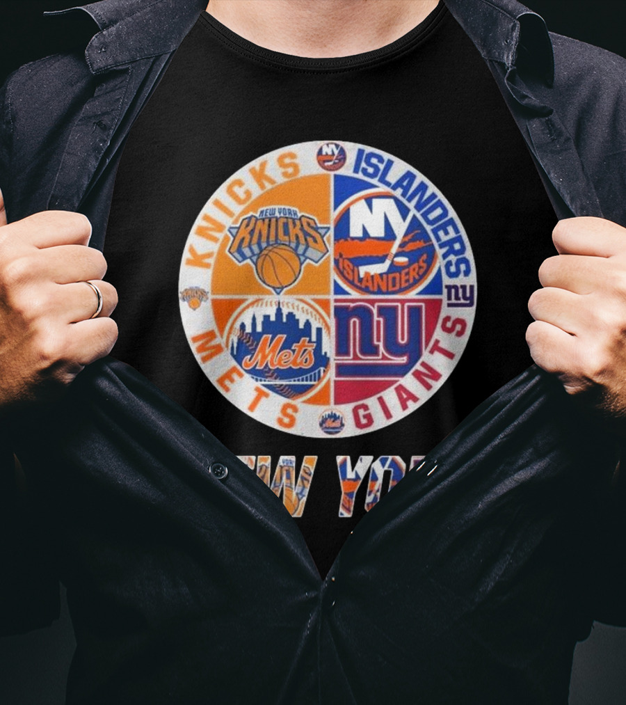 New York Knicks Mets Giants Islanders Circle Collaboration T-Shirt