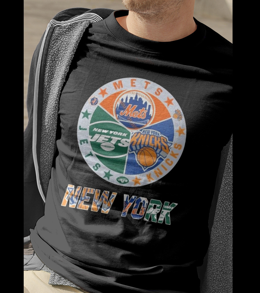 Mets Knicks Jets Circle Logo New York Text T-Shirt