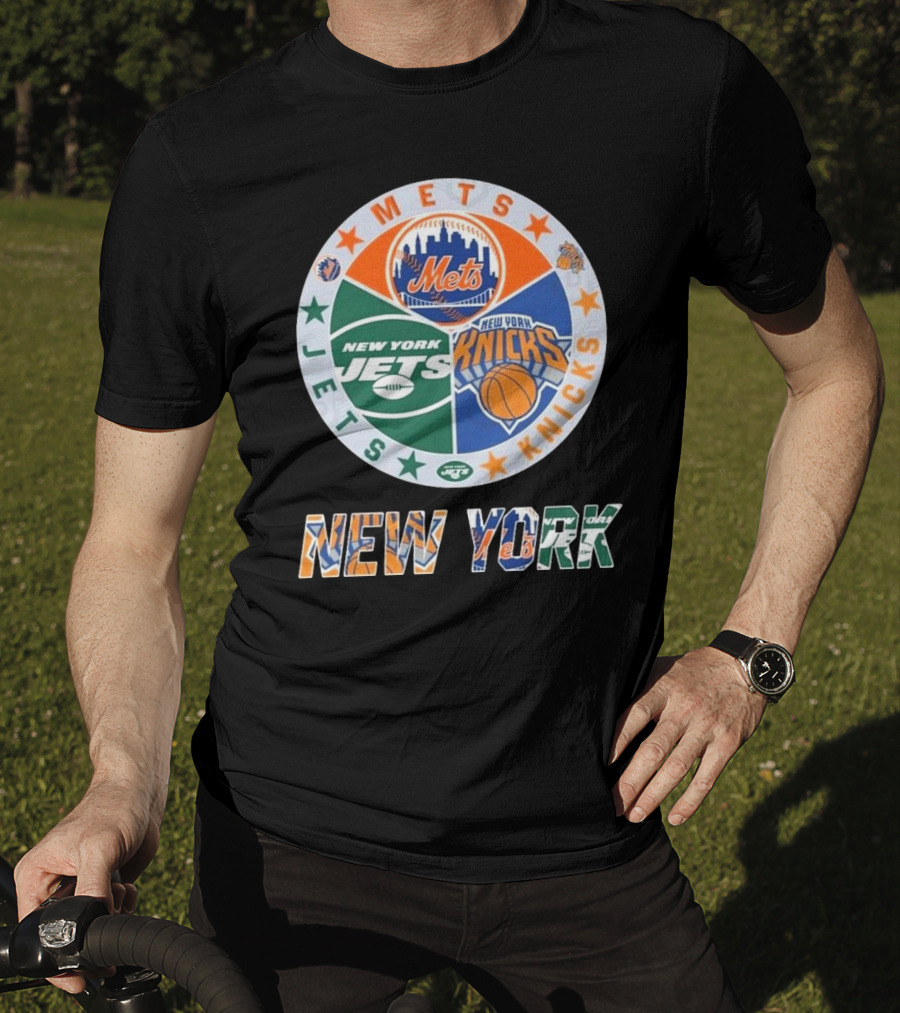 Mets Knicks Jets Circle Logo New York Text T-Shirt