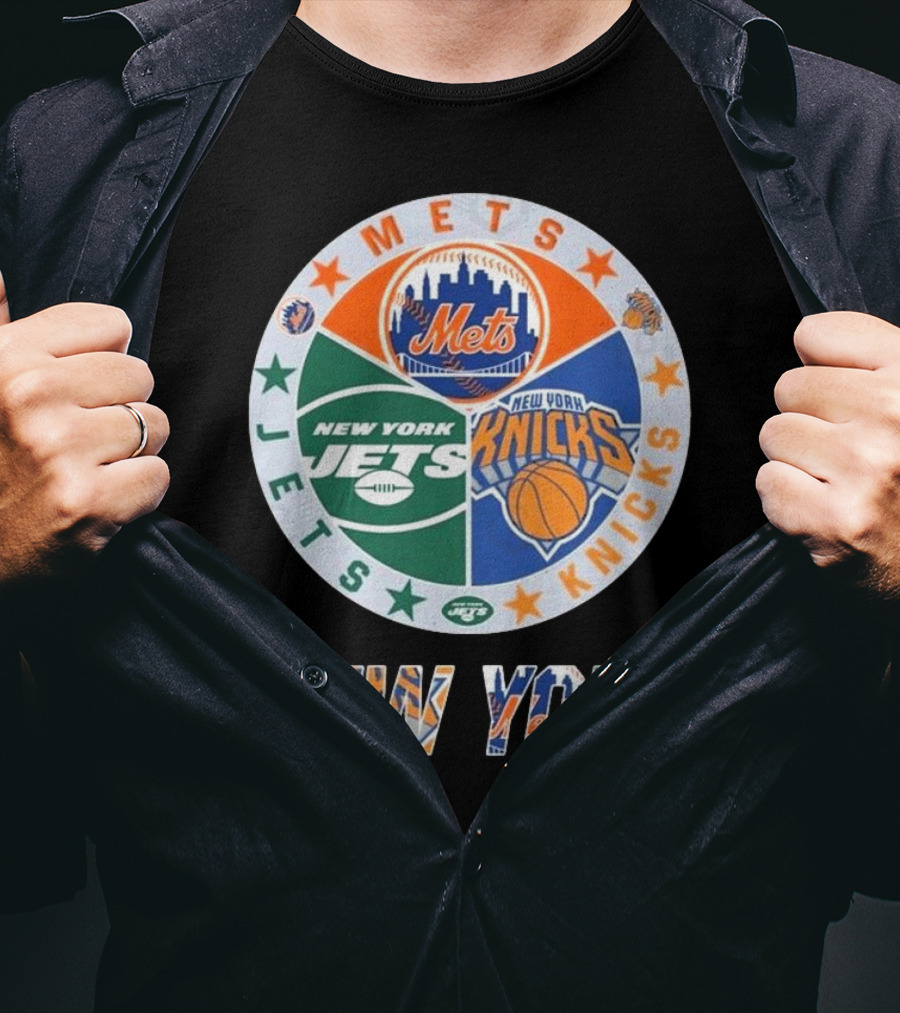 Mets Knicks Jets Circle Logo New York Text T-Shirt