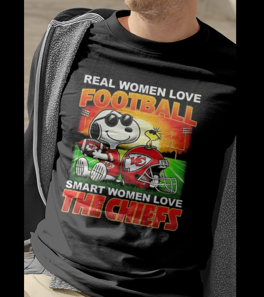 Snoopy Real Women Love Football Smart Women Love The Chiefs Kansas City Sunset T-Shirt