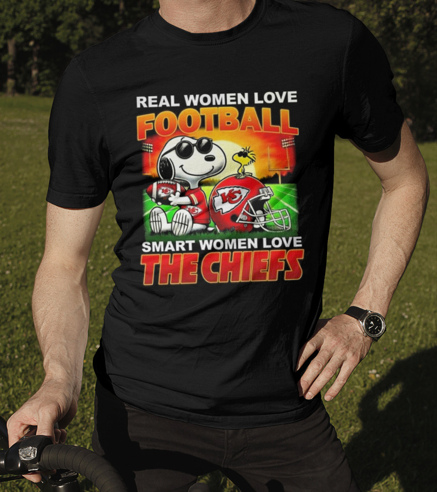 Snoopy Real Women Love Football Smart Women Love The Chiefs Kansas City Sunset T-Shirt