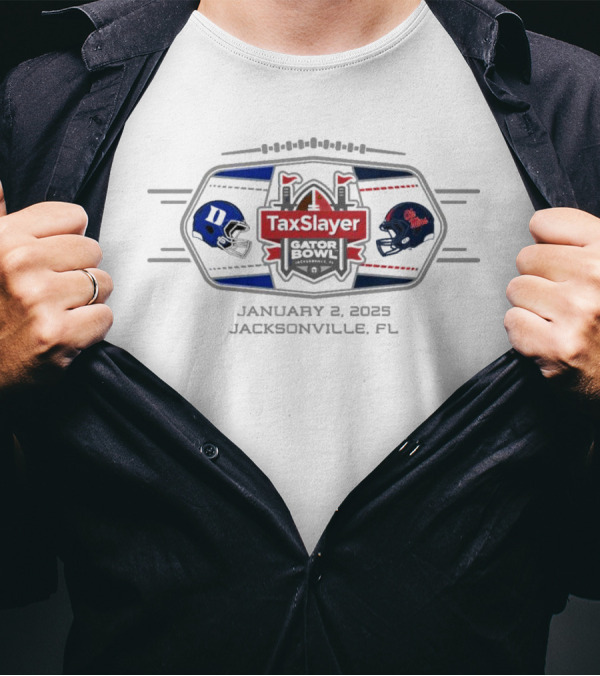 Duke Blue Devils Vs Ole Miss Rebels TaxSlayer Gator Bowl January 2 2025 Jacksonville FL T-Shirt