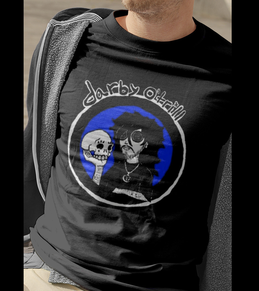 Darby O’trill Skull And Sunglasses Character With Blue Background T-Shirt