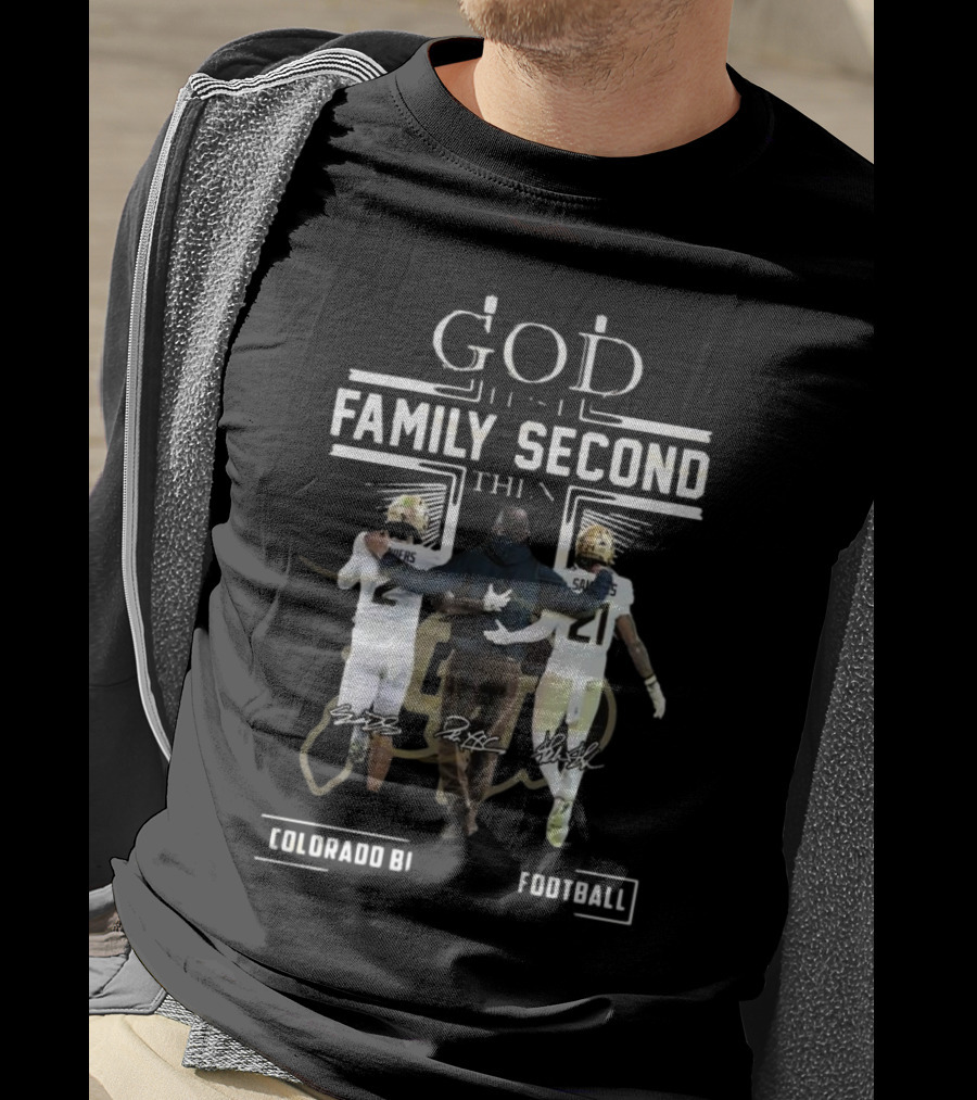 God First Family Second Colorado Buffaloes Football Signatures T-Shirt