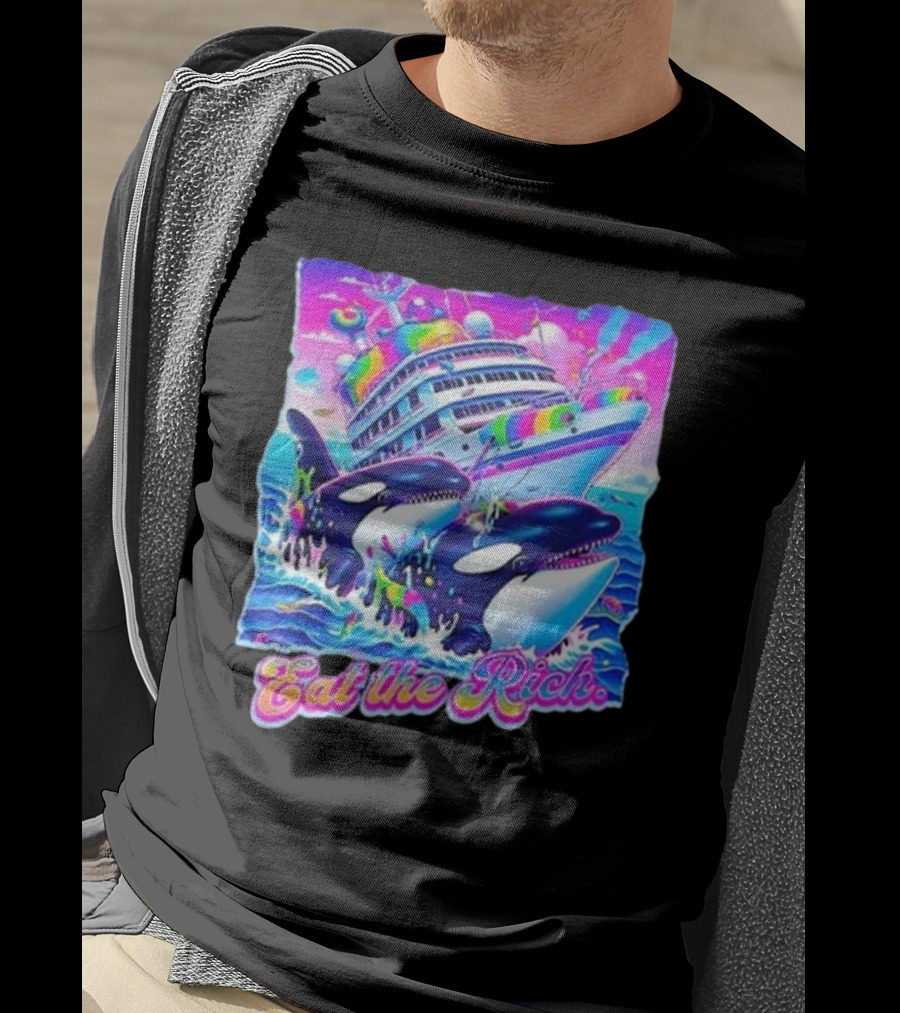 Eat The Rich Cruise Ship With Whales In Vibrant Colors T-Shirt