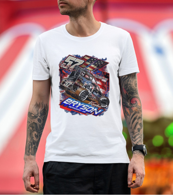 Premium T-Shirt: 57 Kaylee Bryson Abacus Racing Bryson Muskogee OK Racing Car American Flag T-Shirt 57 Kaylee Bryson Abacus Racing Bryson Muskogee OK Racing Car American Flag T-Shirt