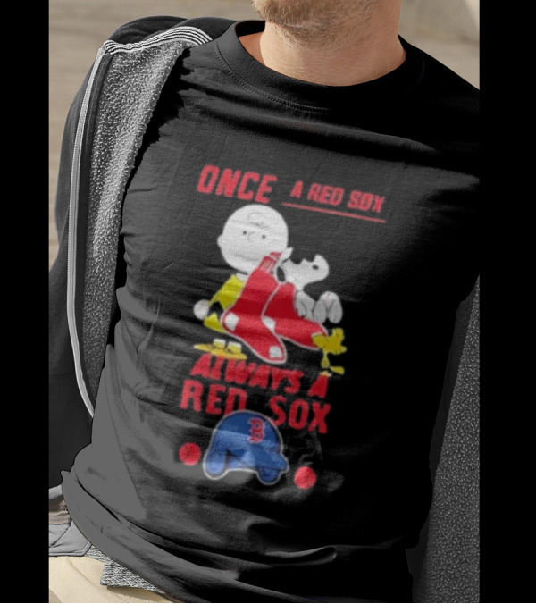 Once A Red Sox Always A Red Sox Charlie Brown Snoopy Woodstock Boston Helmet T-Shirt