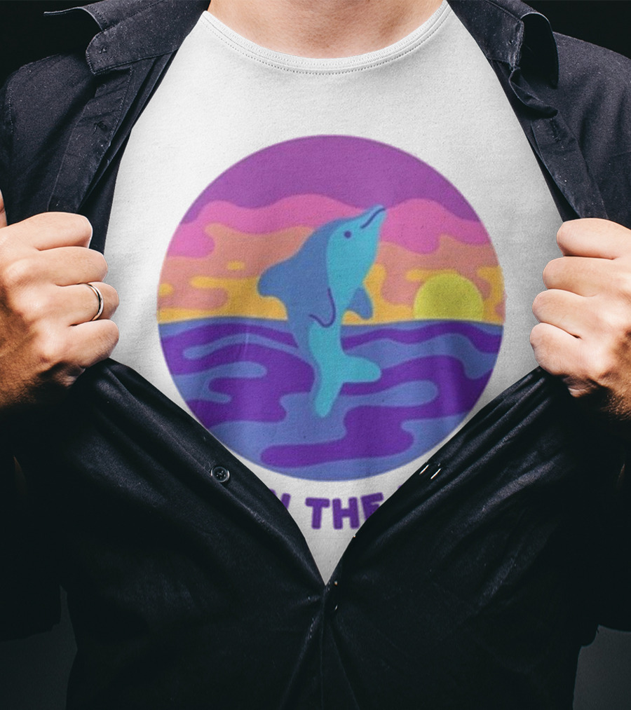 Pee In The Pool Dolphin Retro Sunset Ocean Scene T-Shirt