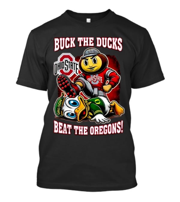 Ohio State Buckeyes Buck The Ducks Beat The Oregons 2025 Mascot Showdown T-Shirt