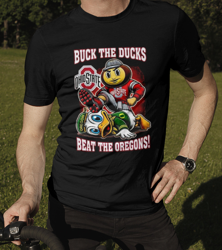 Ohio State Buckeyes Buck The Ducks Beat The Oregons 2025 Mascot Showdown T-Shirt