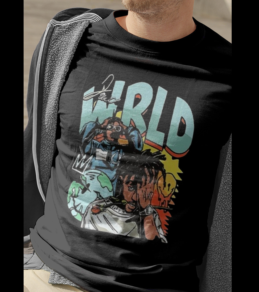 Juice WRLD Rapper Signature And Cartoon Globe With Crown T-Shirt