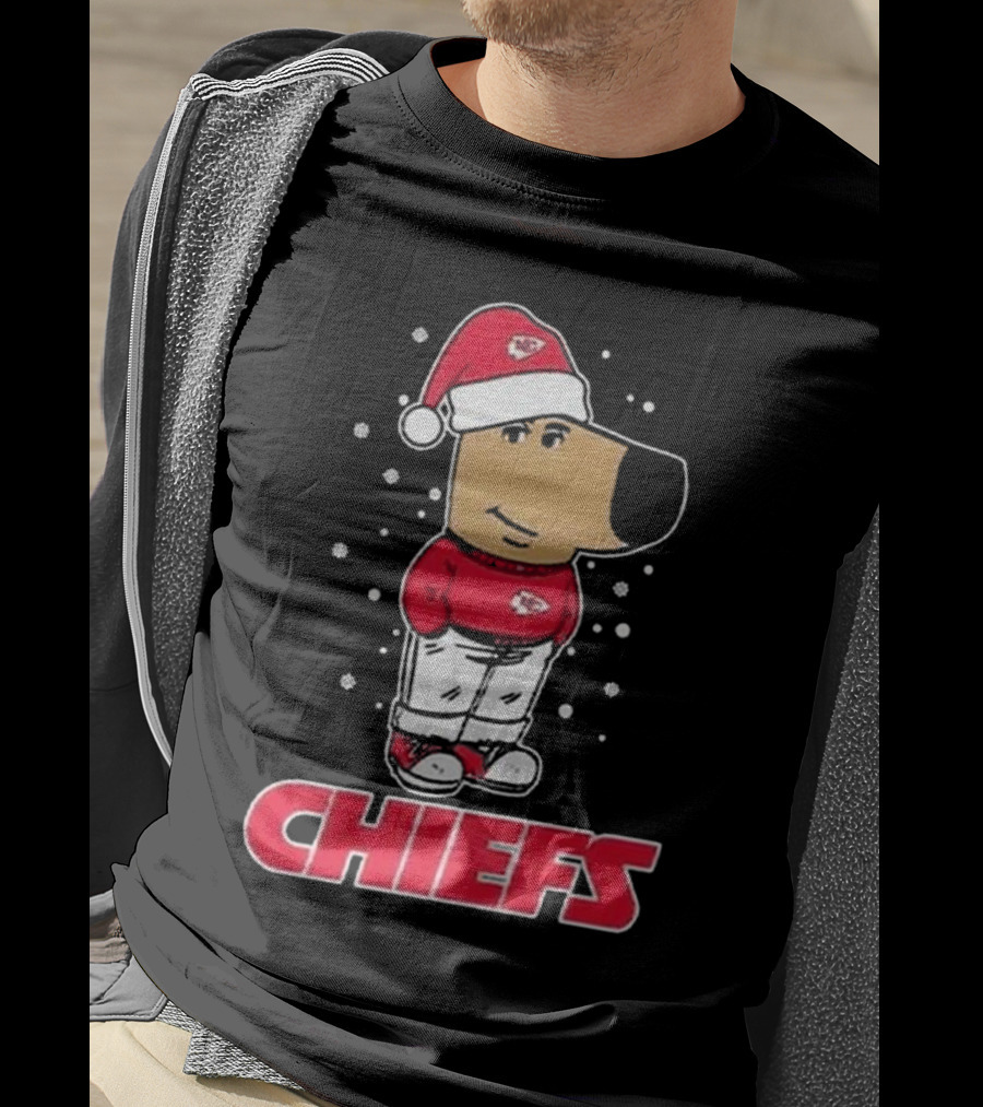 Chill Guy In Santa Hat With Chiefs Christmas Spirit T-Shirt