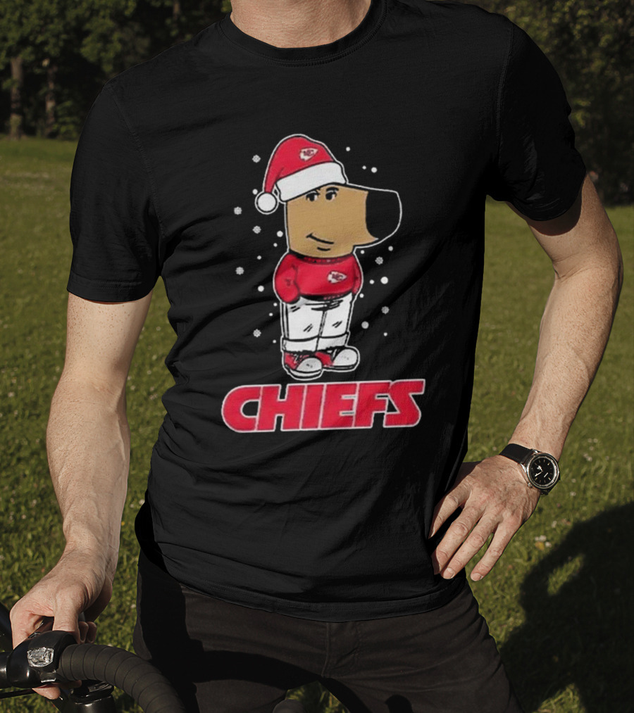 Chill Guy In Santa Hat With Chiefs Christmas Spirit T-Shirt