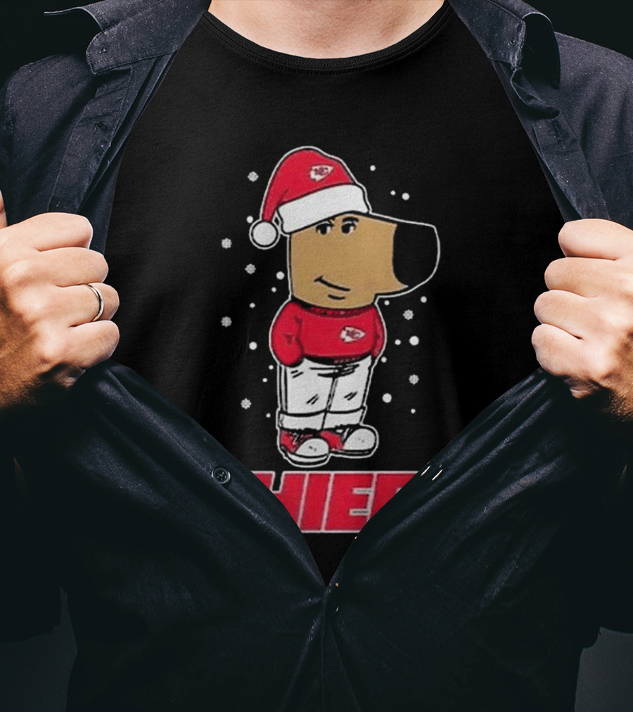 Chill Guy In Santa Hat With Chiefs Christmas Spirit T-Shirt