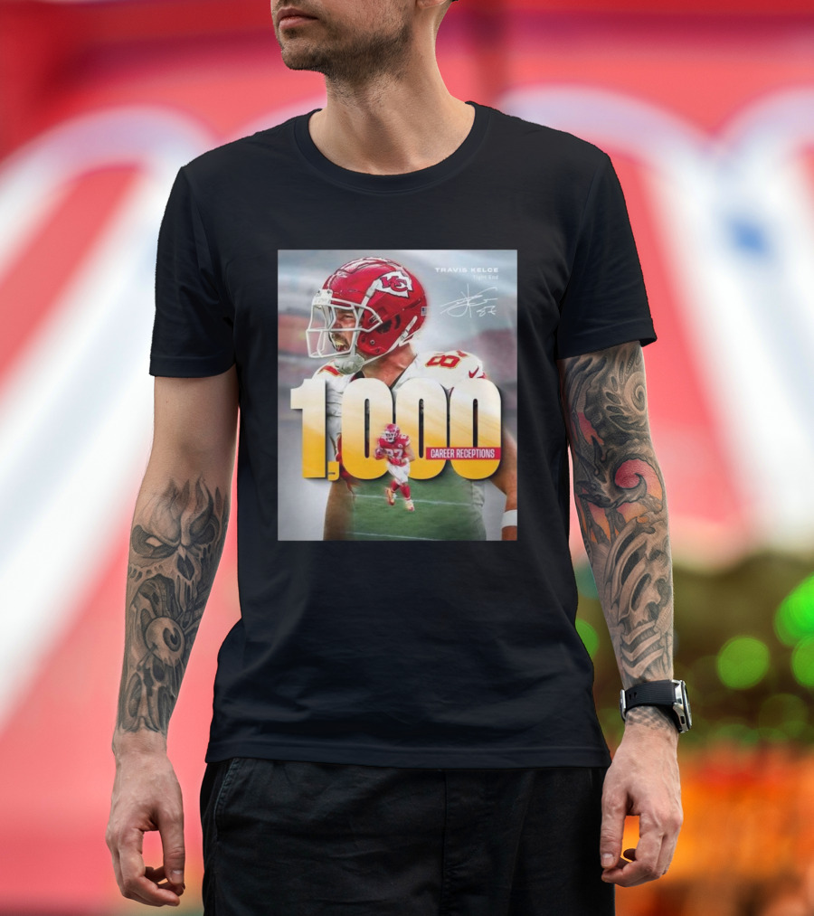 Travis Kelce 1000 Career Receptions NFL Tight End Achievement T-Shirt