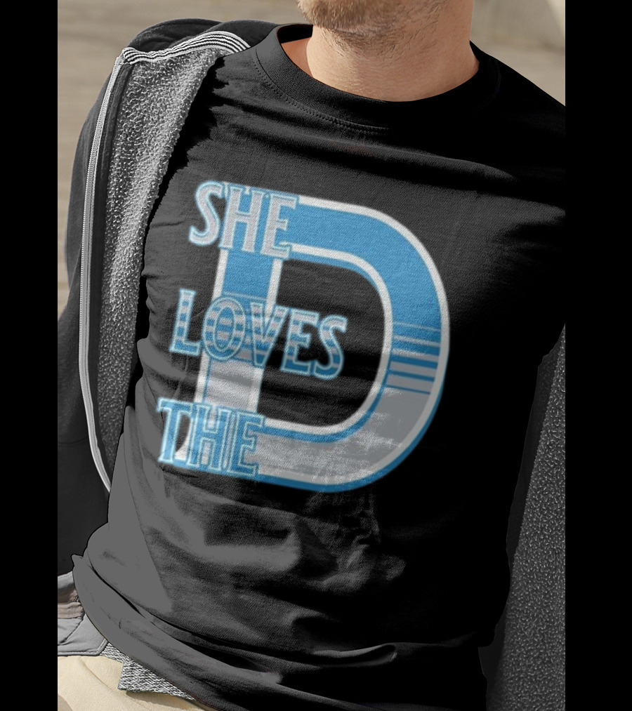 She Loves The D Detroit Blue Striped Lettering T-Shirt