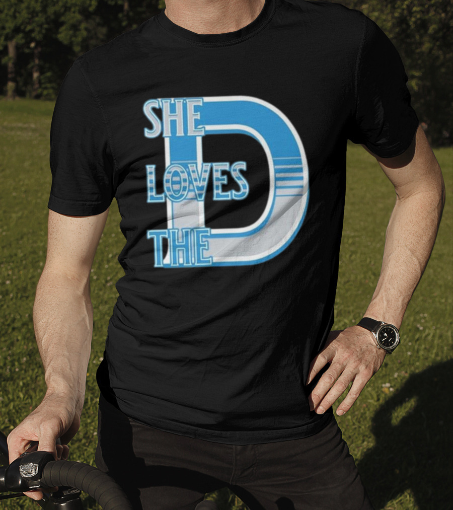 She Loves The D Detroit Blue Striped Lettering T-Shirt