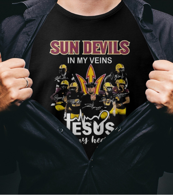 Sun Devils In My Veins Jesus In My Heart Signatures 2025 Football T-Shirt