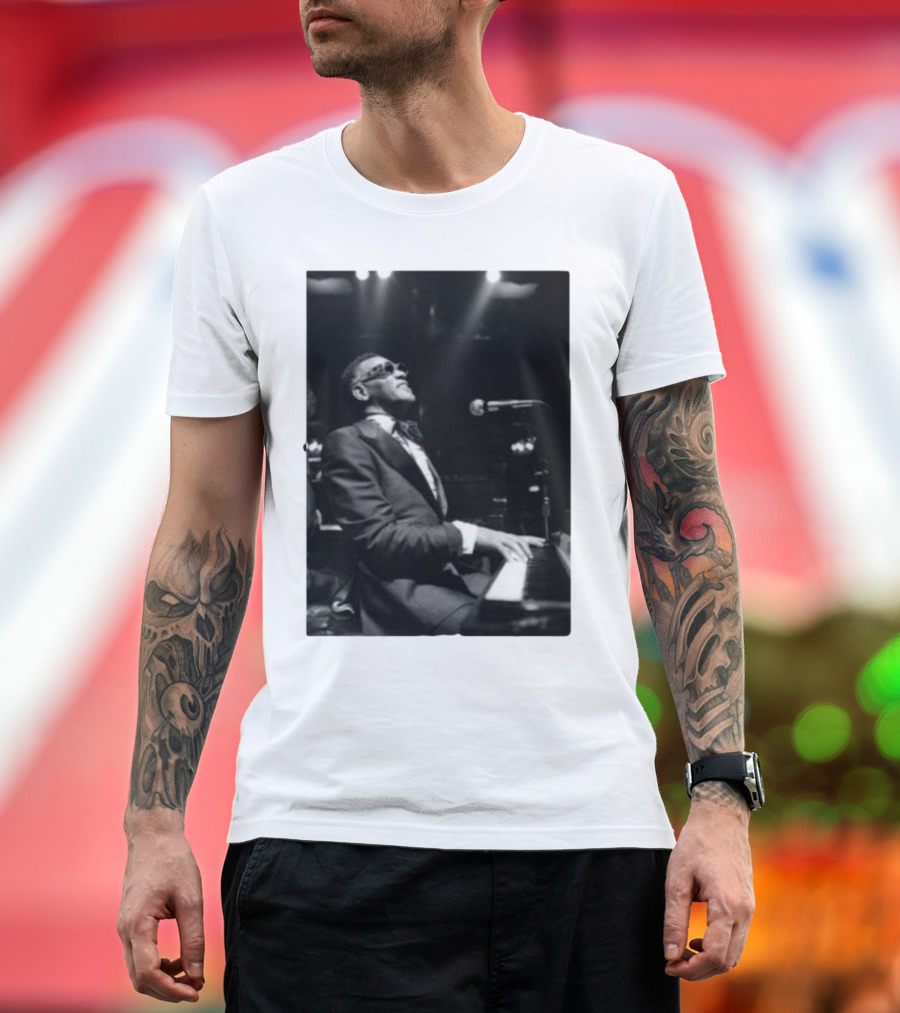 Jayson Tatum Wearing Ray Charles Iconic Piano Performance T-Shirt