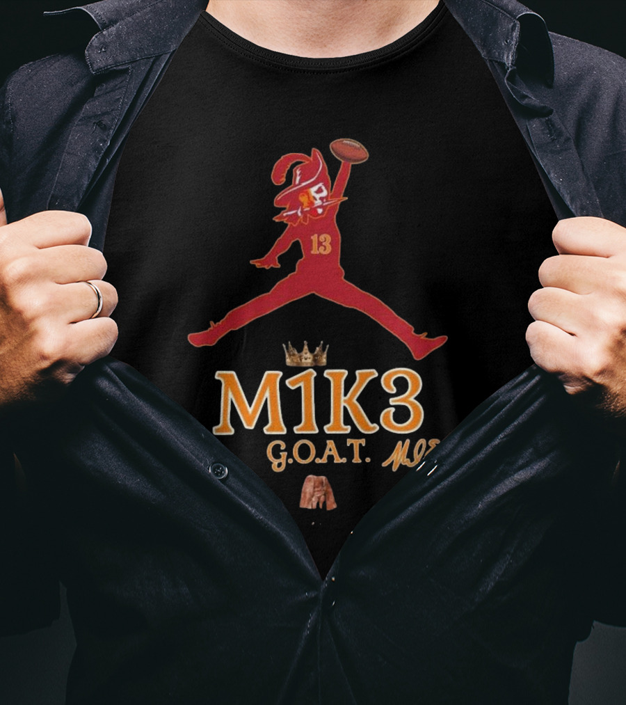 M1K3 G.O.A.T. Mike Evans 13 Buccaneers Signature Crown Football T-Shirt