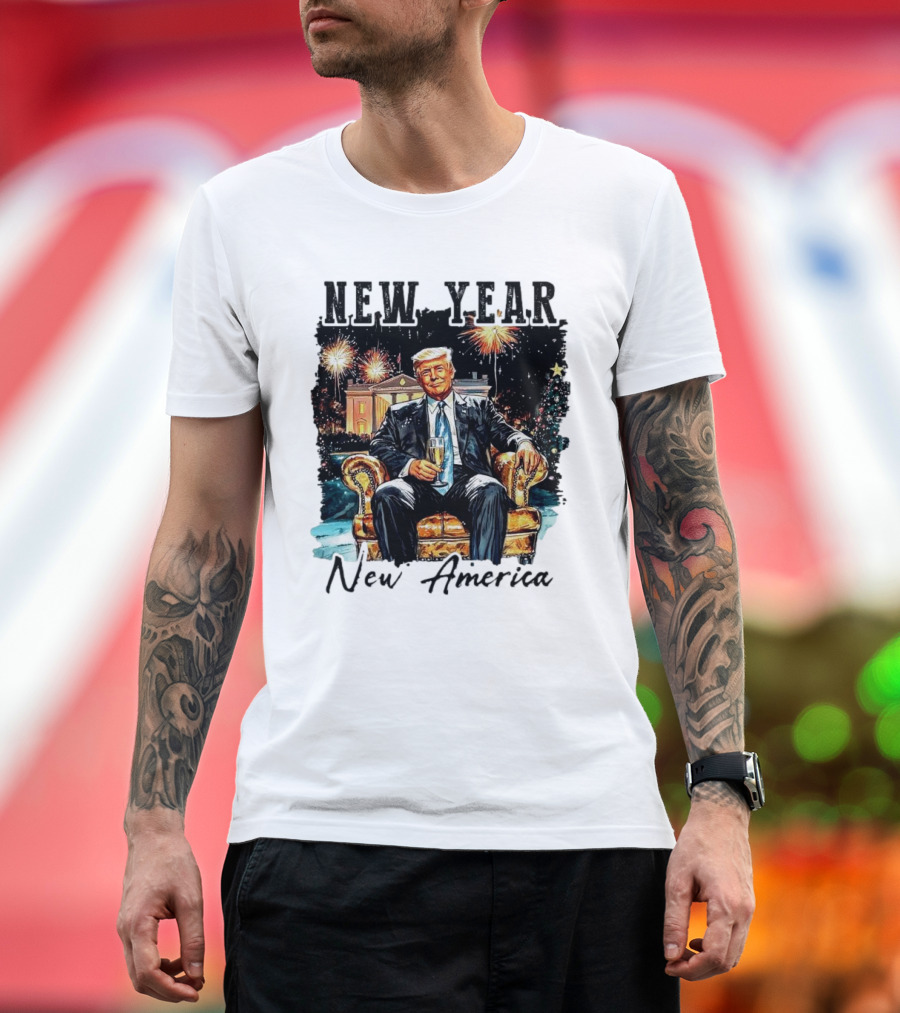 New Year New America Trump Drinking Wine Fireworks T-Shirt