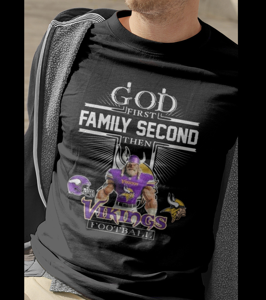 God First Family Second Then Vikings Football Mascot 2025 T-Shirt