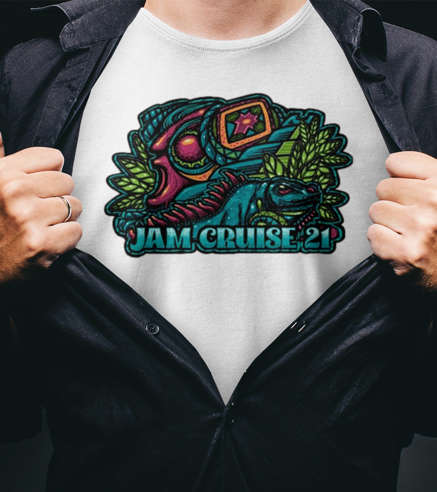 Jam Cruise 21 Jeff Wood 2025 Psychedelic Iguana And Space Elements T-Shirt