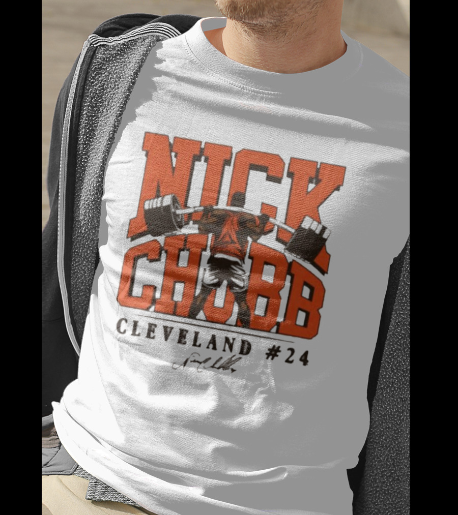 Nick Chubb Cleveland #24 Weightlifting Signature T-Shirt