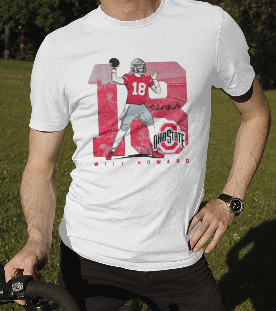 Will Howard 18 Ohio State Buckeyes Signature Football T-Shirt