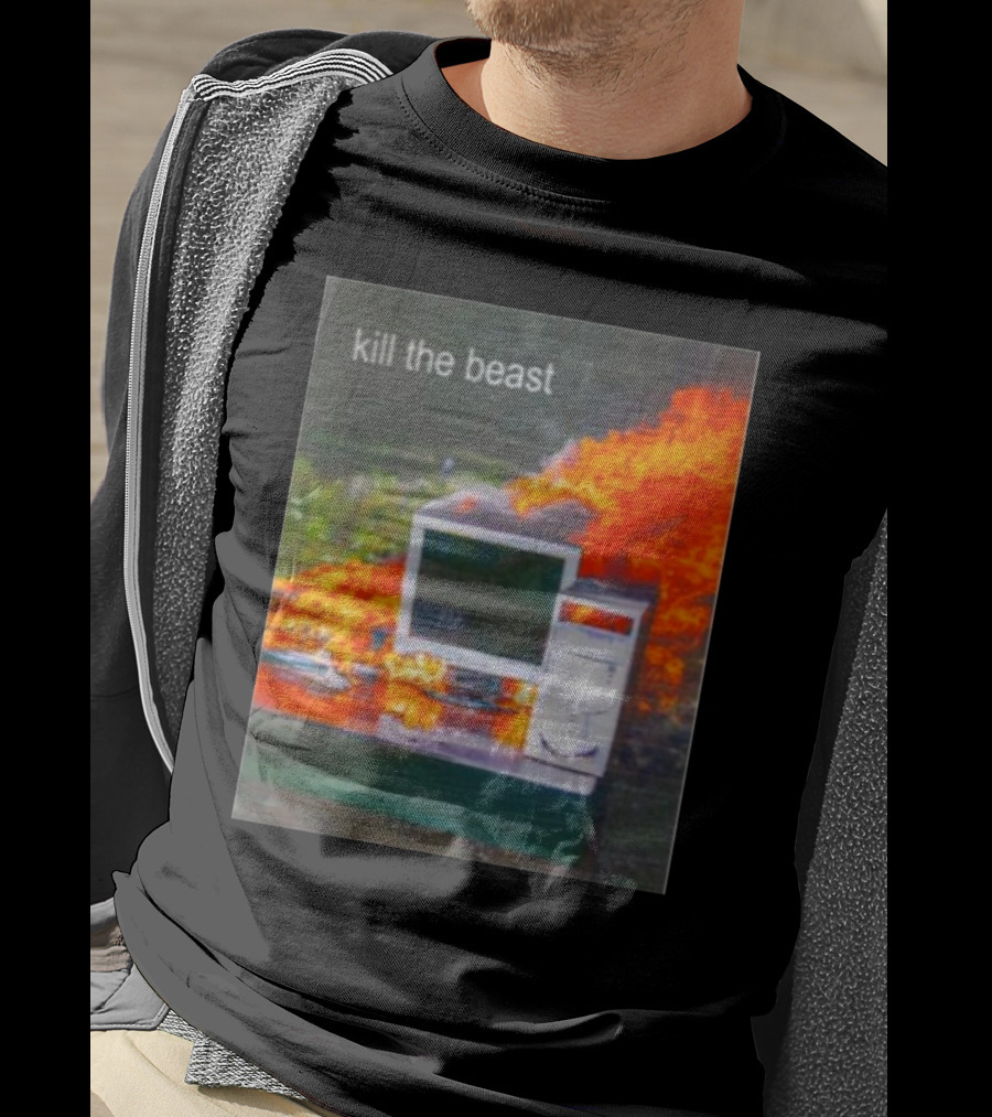 Kill The Beast Flaming Computer Dogecore Duel Monitors T-Shirt