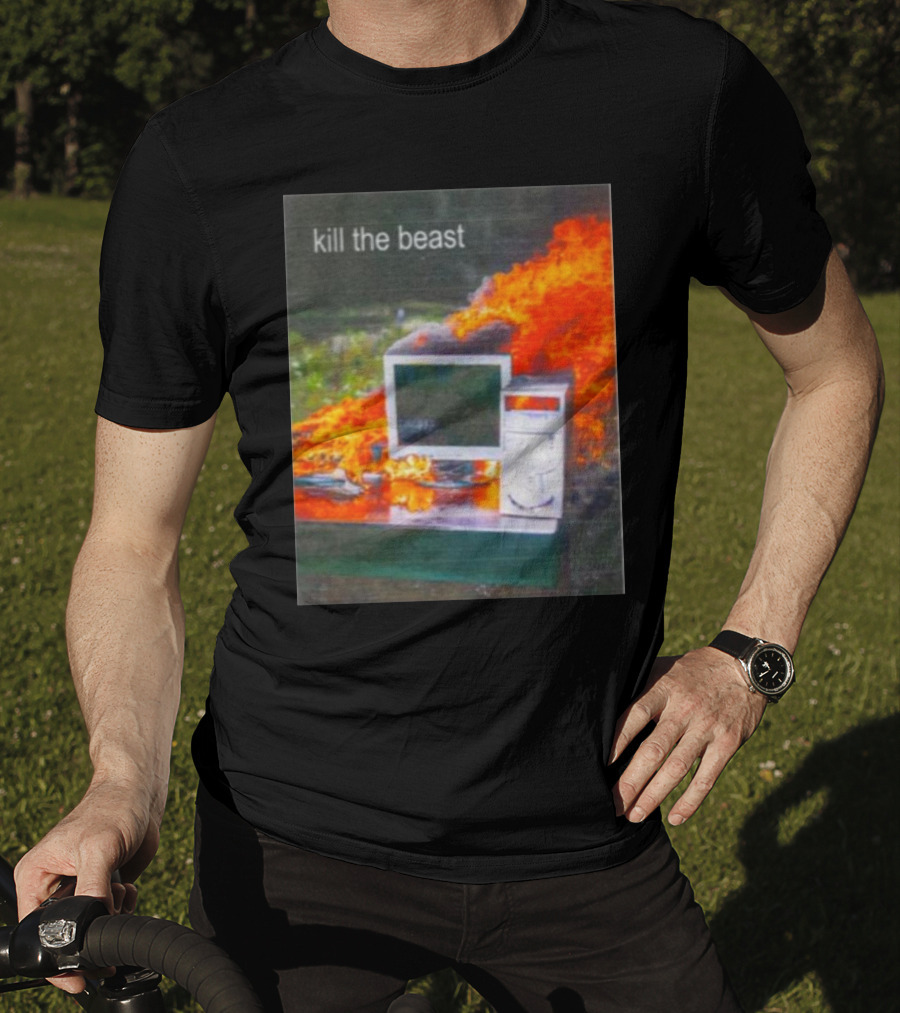 Kill The Beast Flaming Computer Dogecore Duel Monitors T-Shirt