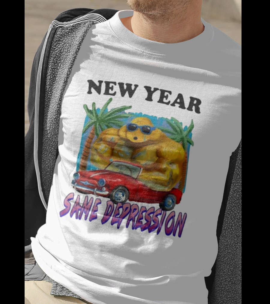 New Year Same Depression Buff Duck Red Convertible Palm Trees T-Shirt