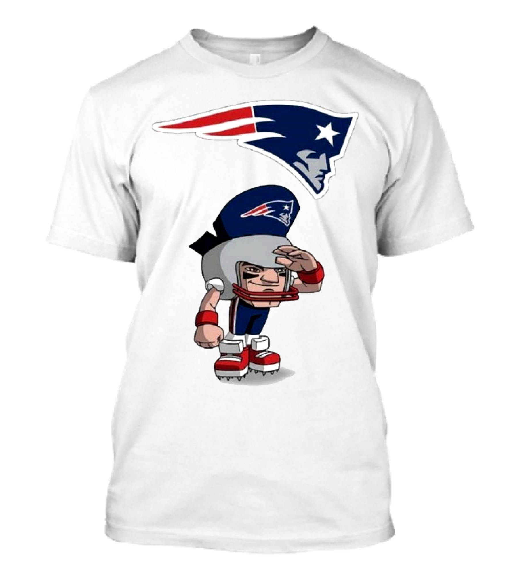 Rush Zone New England Patriots NFL Cartoon Character 2025 Saluting Player With Patriots T-Shirt