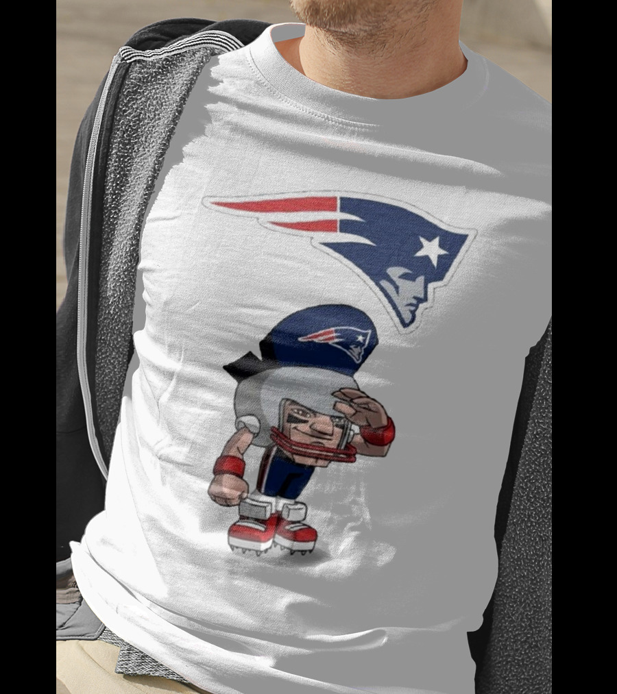 Rush Zone New England Patriots NFL Cartoon Character 2025 Saluting Player With Patriots T-Shirt