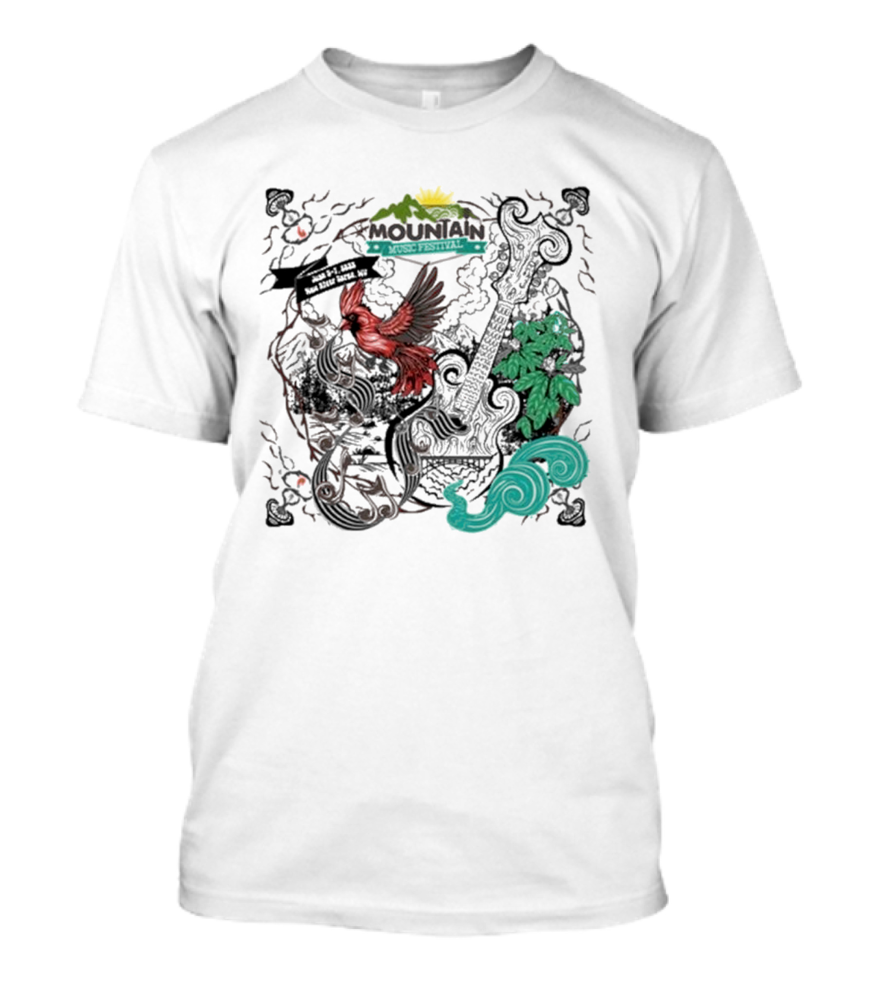 Mountain Music Festival June 5-7, 2025 New River Gorge WV Cardinal Guitar Nature Elements T-Shirt
