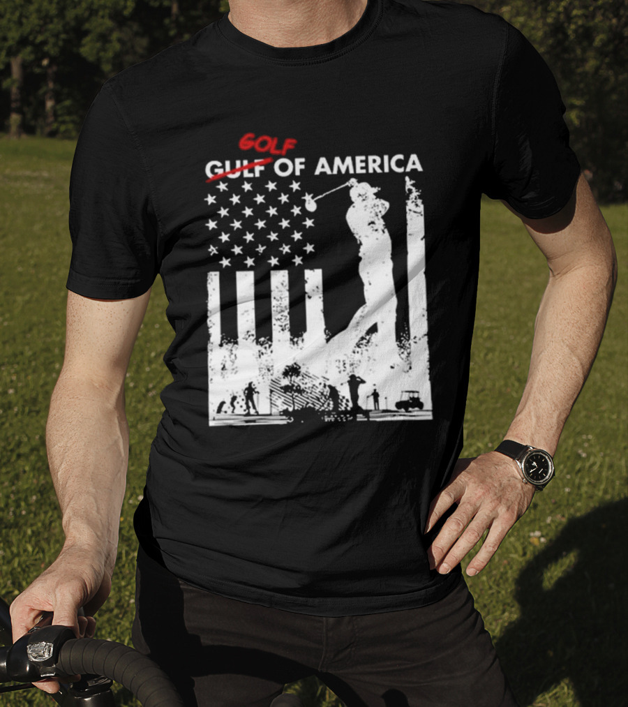 Alastor Store Golf Golf Gulf America Flag Golfer Silhouette Stars Stripes T-Shirt