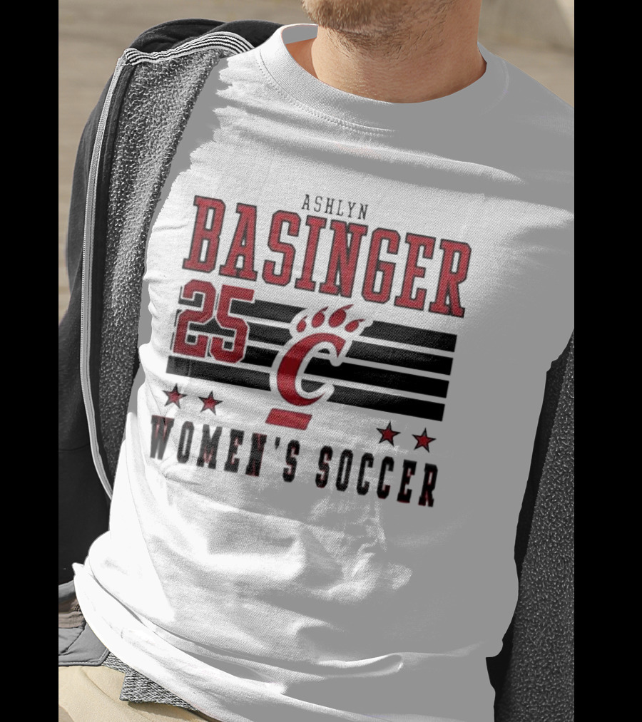 Ashlyn Basinger 25 Women's Soccer Cincinnati Bearcats Striped NIL T-Shirt