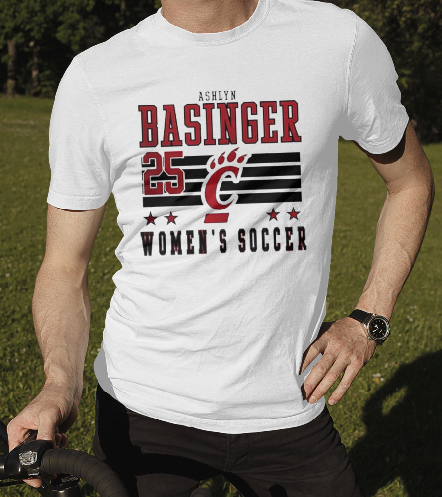 Ashlyn Basinger 25 Women's Soccer Cincinnati Bearcats Striped NIL T-Shirt