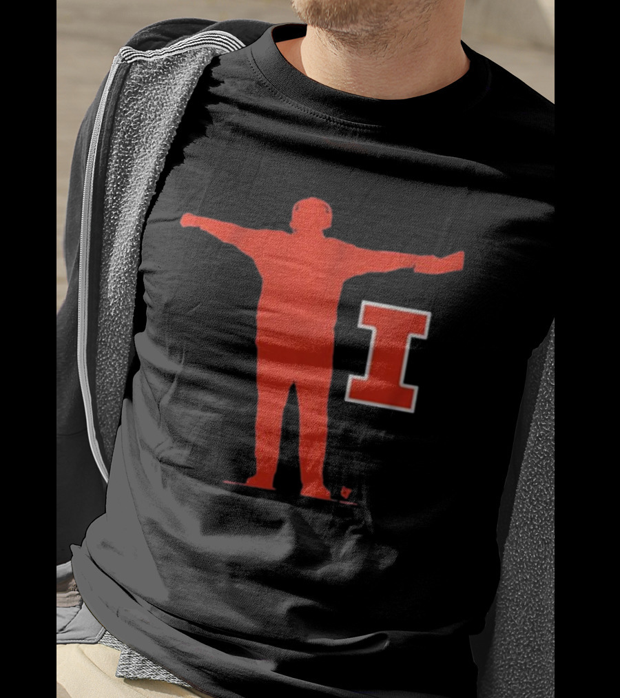Illinois Football Coach Silhouette With Block I T-Shirt