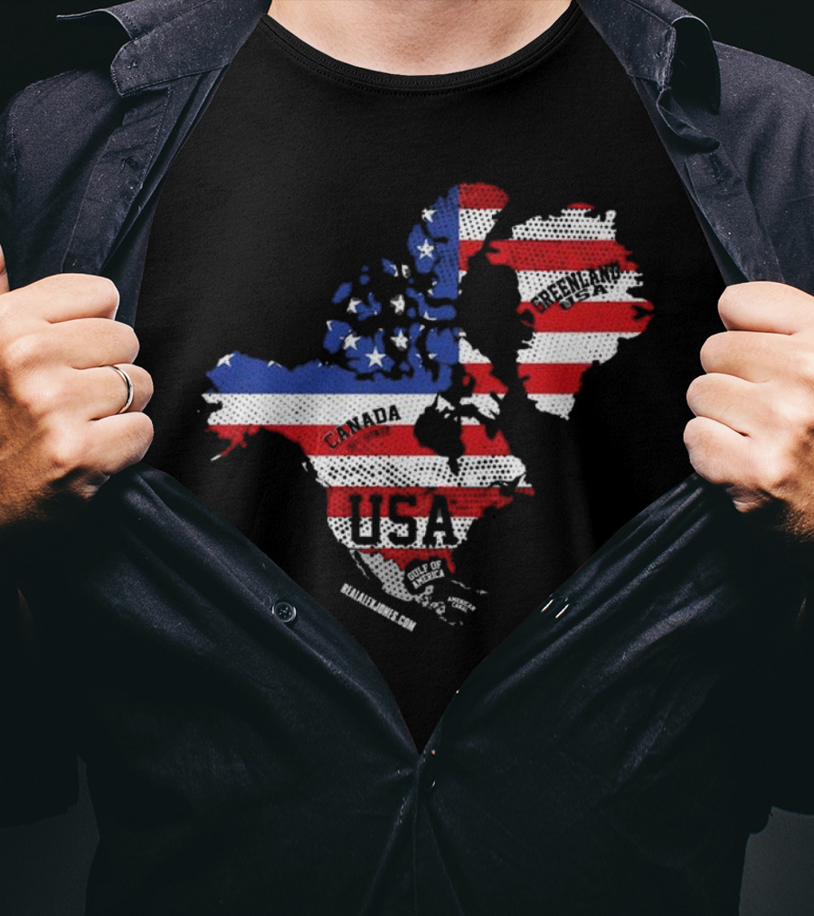 USA Canada Greenland Flag Map Bold Lines T-Shirt
