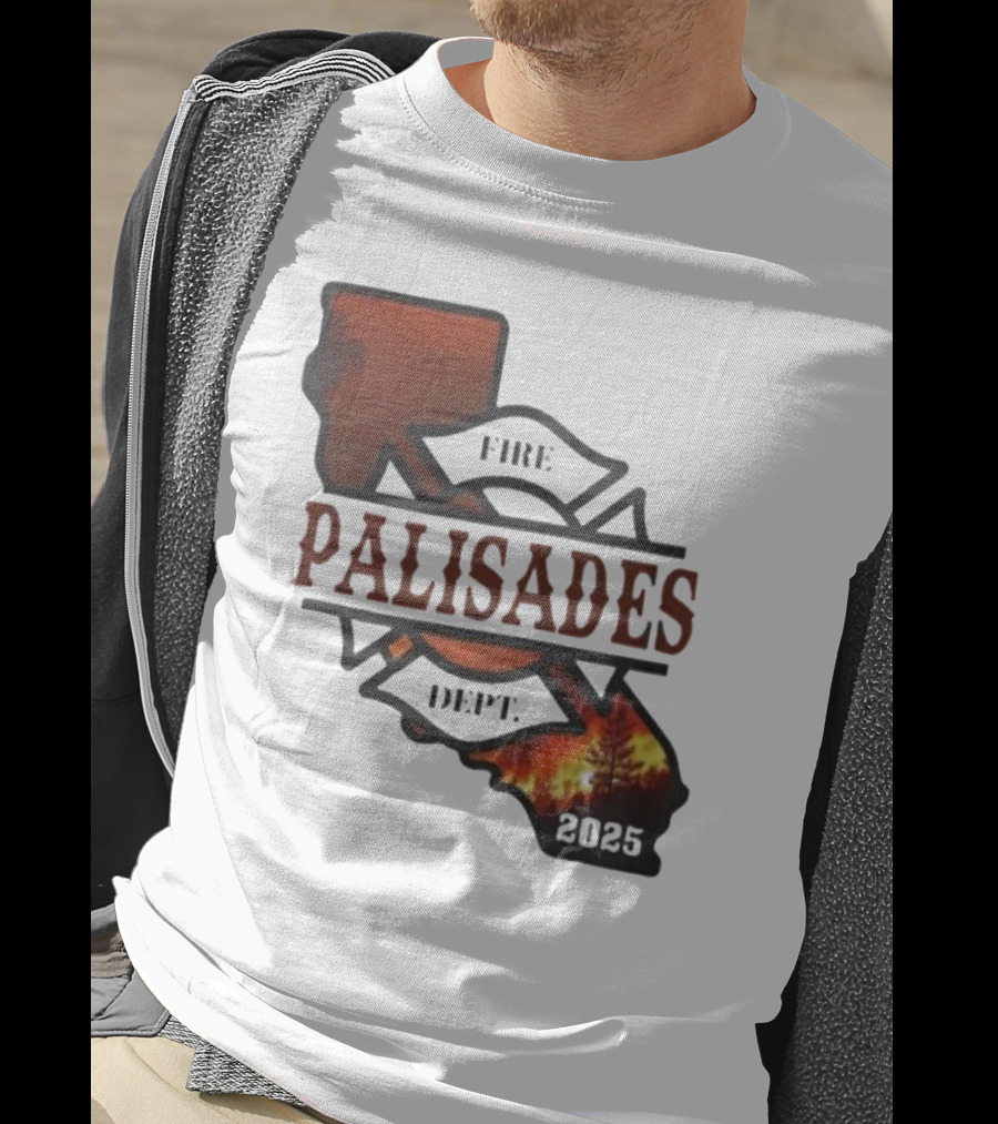California Republic Palisades Fire Dept 2025 Badge With State And Flames T-Shirt